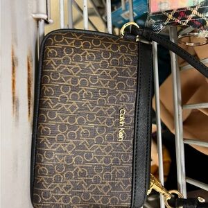 Calvin Klein Black and Gold Logo Wristlet